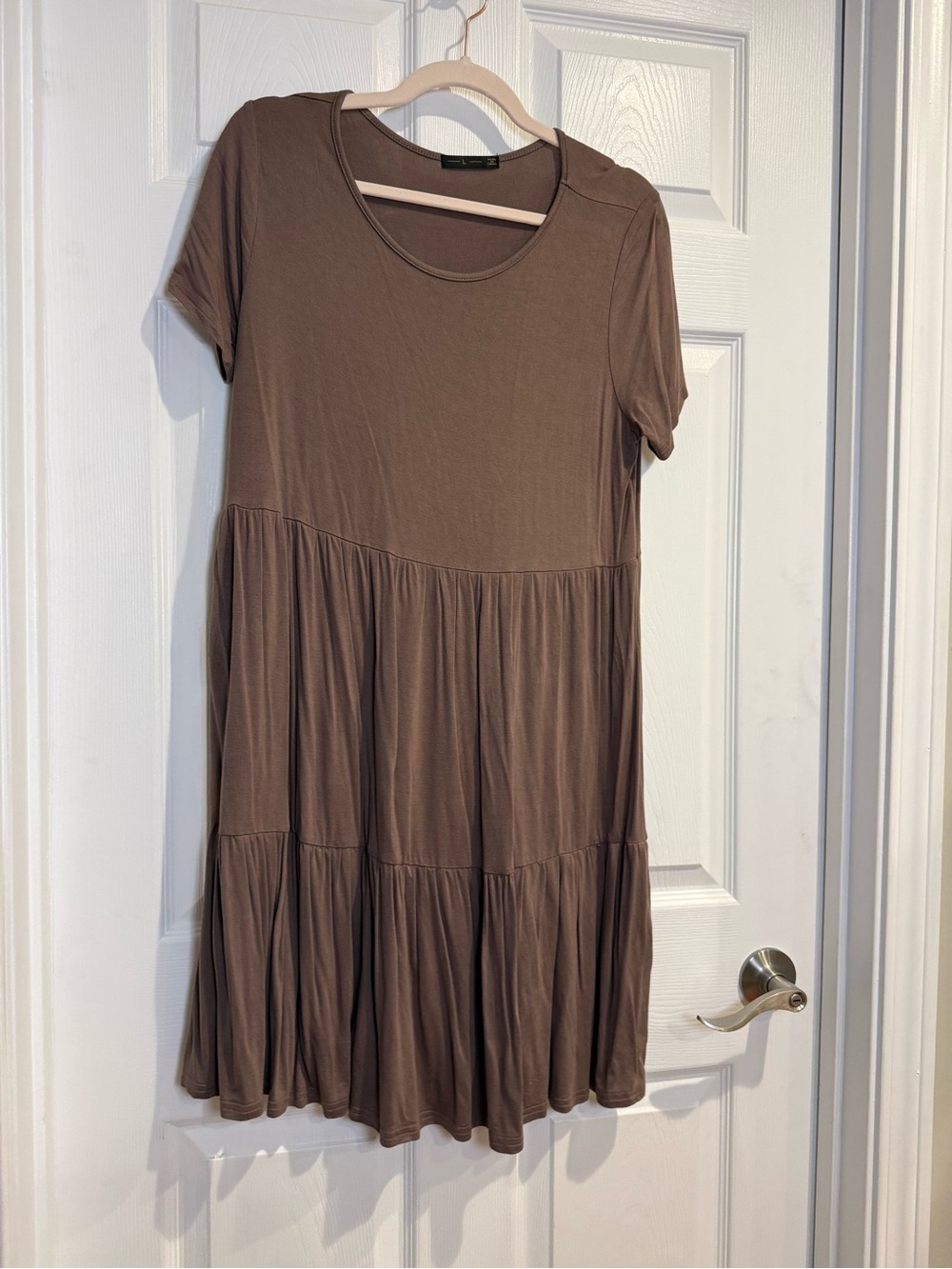 Brown Short Sleeve Knit Tiered Dress - Unbranded